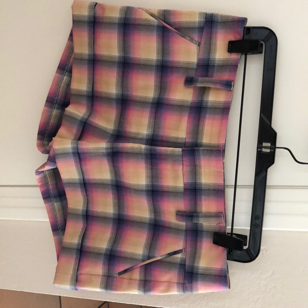 Alice and Olivia pink purple plaid shorts